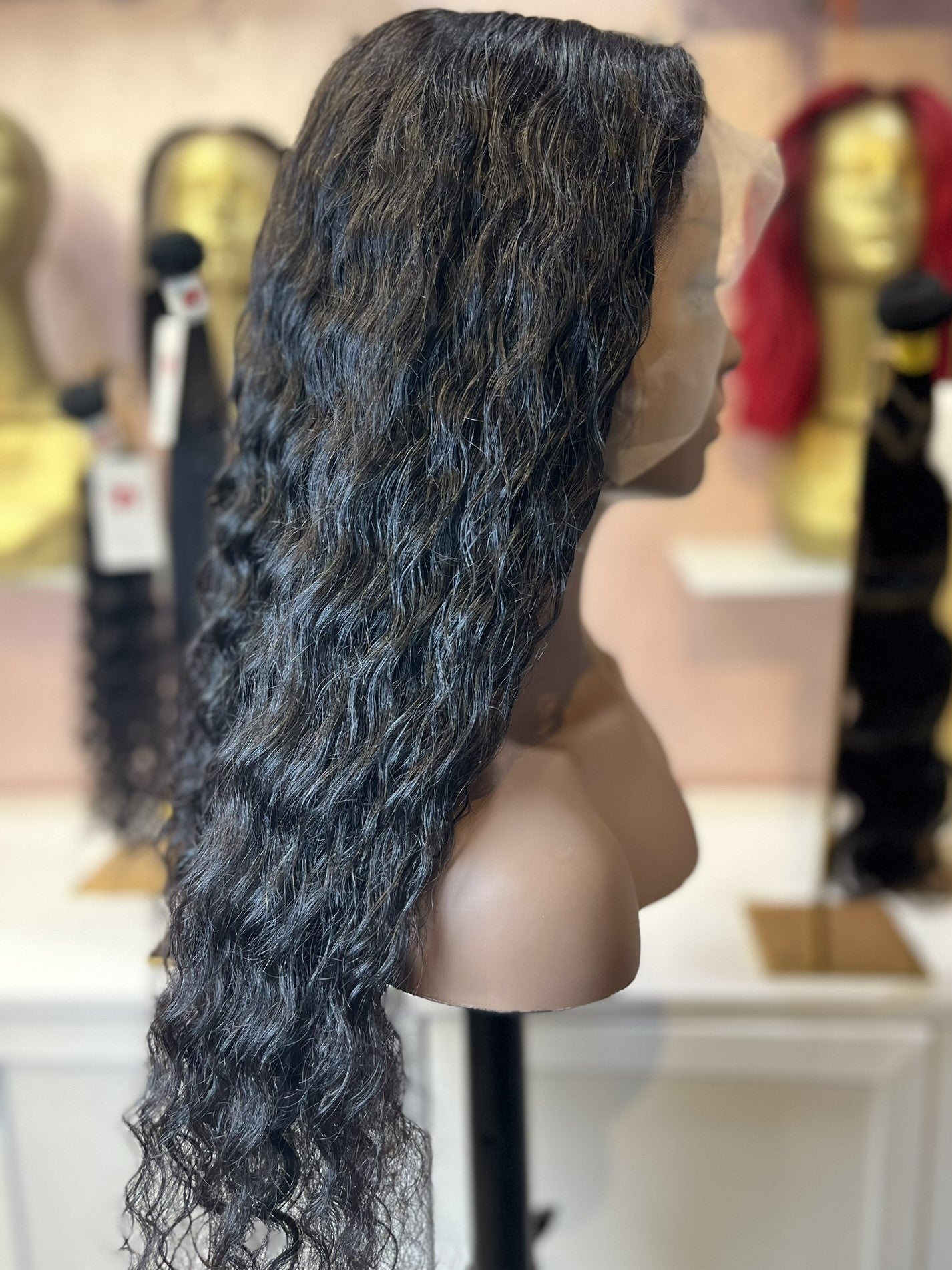 22 Inch Brazillian Deep Wavy Human Hair Wig (Pre-Plucked with Bleached Knots) - Natural Black