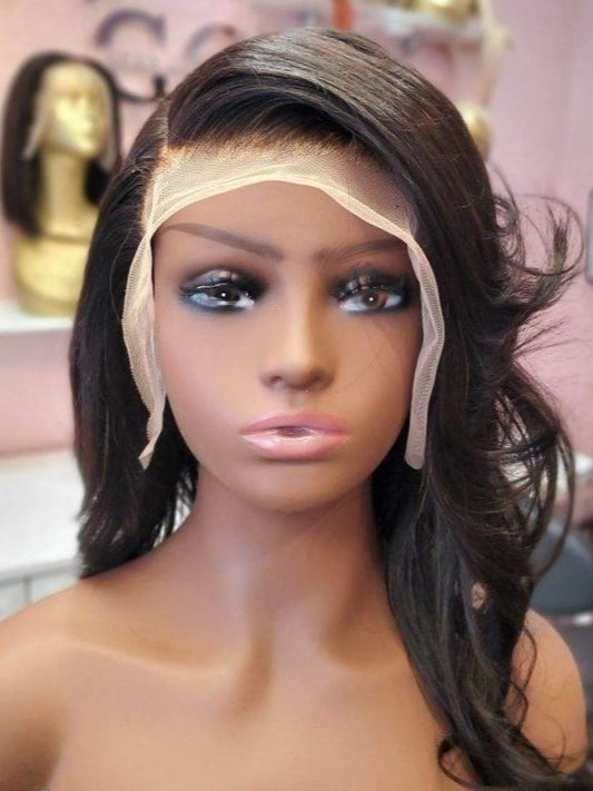 14 Inch Virgin Human Hair Wig (Pre-Plucked with Bleached Knots) - Natural Black