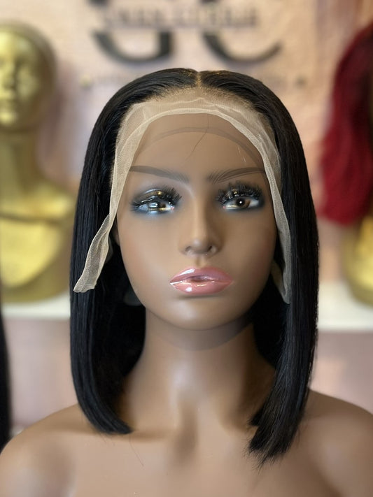 12 Inch Virgin Human Hair Bob Wig (Pre-Plucked with Bleached Knots)- Natural Black